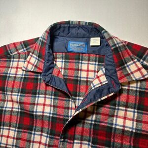 Pendleton Shirt Jacket Mens Large Red Wool Tartan Plaid Flannel MacDuff USA Made
